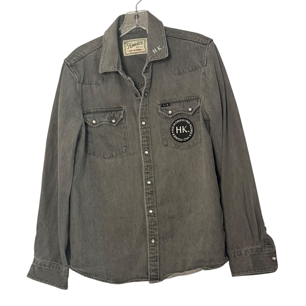Howler Brothers Dust Up Denim Shirt Gray Pearl Snap Homekynd HK Patch - Small